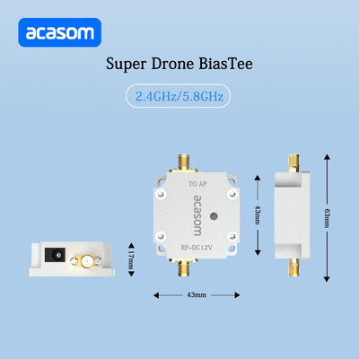 12V Super Drone Bias Tee Basse perdite di inserimento ≤ 0,4 dB per potenza di ingresso ≤ 40 dBm e 2,4-2,5 GHz